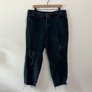 old navy // dark wash distressed high rise og straight jeans 20